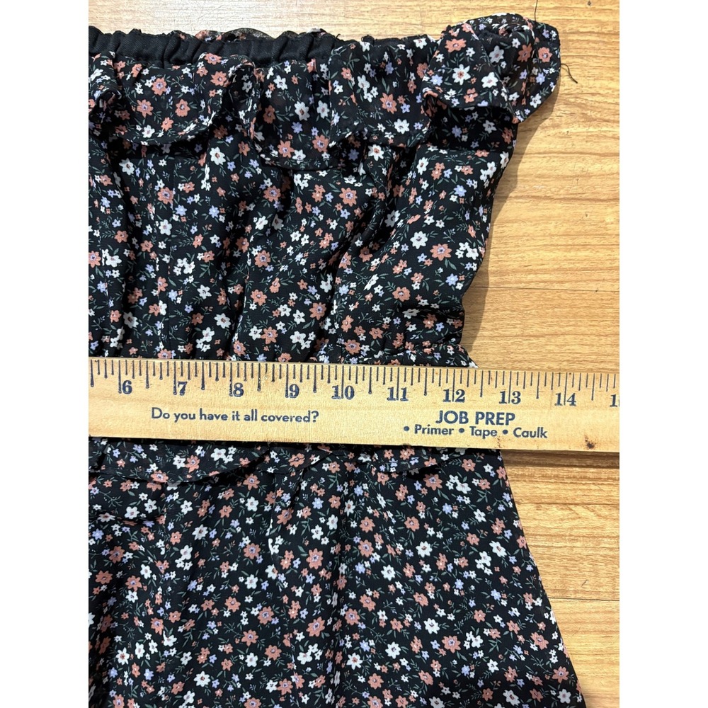 Sadie & Sage Boho Dress Strapless Midi Black Floral Ruffled Smocked‎ Waist Sz S - Picture 7 of 8